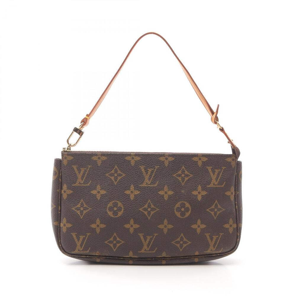 Louis Vuitton Pochette Accessoires Top Handle Bag Canvas Leather Monogram Brown